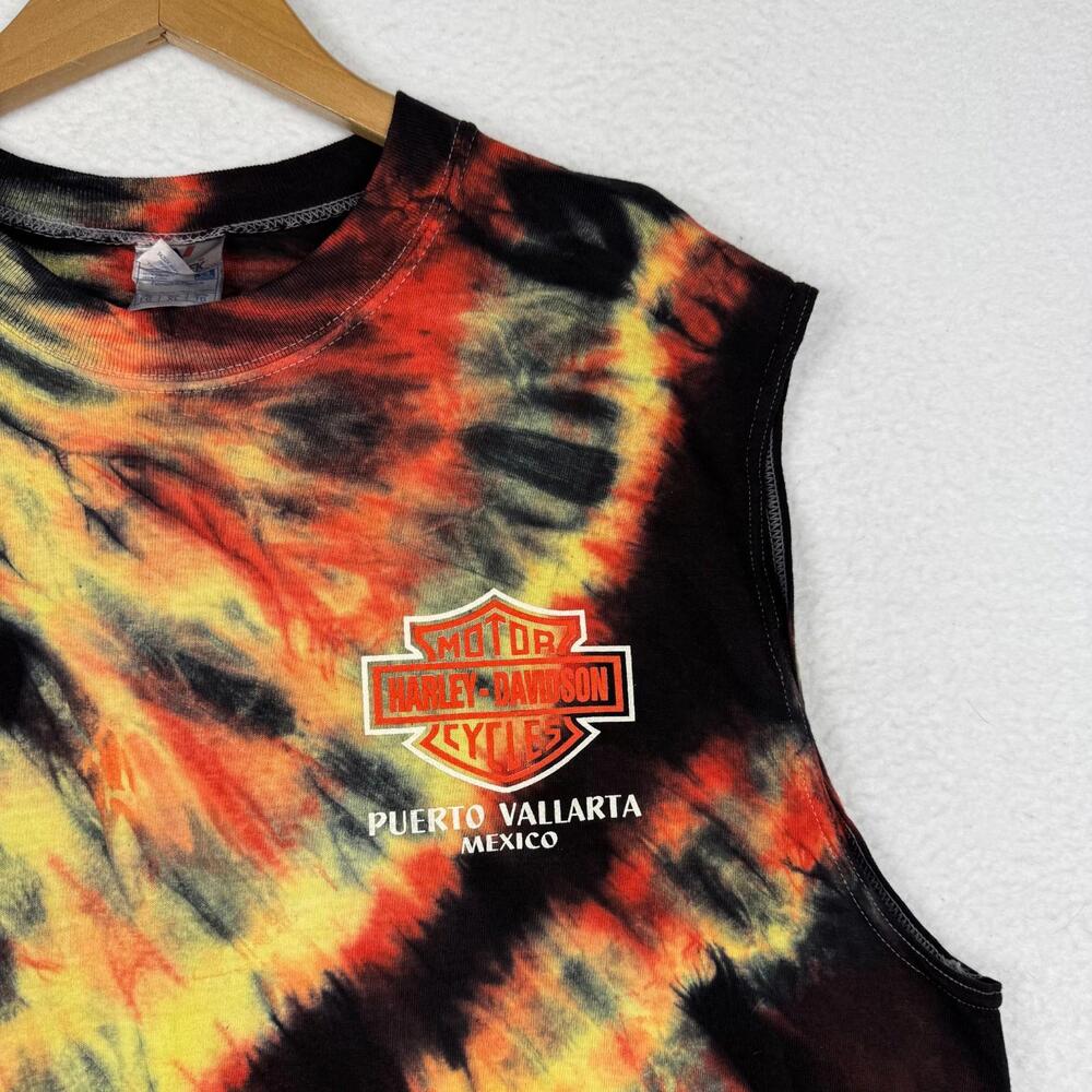 Y2K Harley Davidson Motorcycle XL Tie Die Sleeveless Muscle Shirt Grunge Punk - Picture 4 of 9